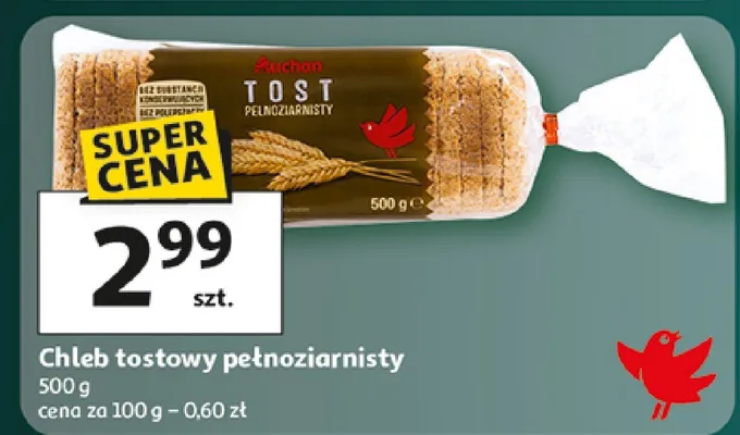 Chleb tostowy pełnoziarnisty promocja w Auchan