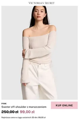 Sweter off-shoulder z marszczeniem Victoria's Secret PINK promocja w Victoria's Secret