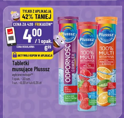 Tabletki musujące Plusssz 100% multi witamina pomarańcza i mango promocja w POLOmarket