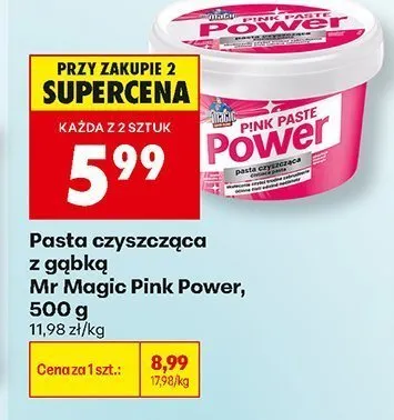 Pasta czyszcząca z gąbką Mr Magic Pink Power promocja w Biedronka