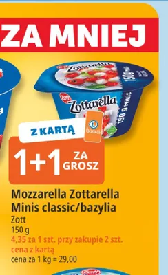 Mozzarella Zottarella Minis bazylia Zott promocja w Leclerc