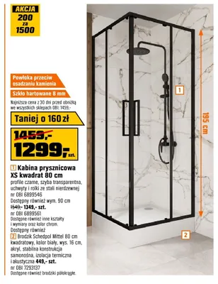 Kabina prysznicowa XS kwadrat 80cm profile czarne szyba transparentna promocja w OBI