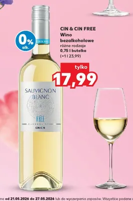 Wino bezalkoholowe Sauvignon Blanc Cin & Cin Free promocja w Kaufland