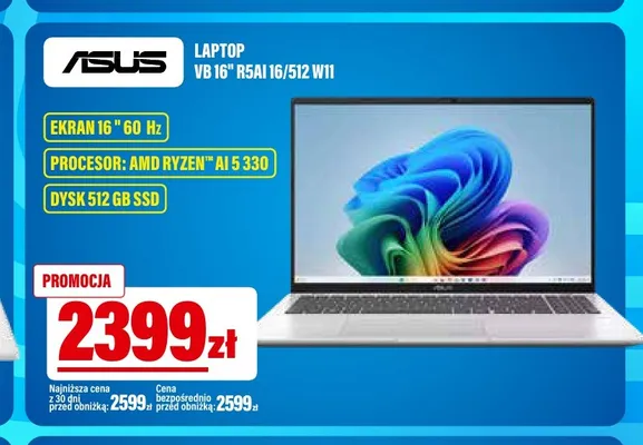 Laptop Asus Vb 16" R5AI 16/512 W11 promocja w RTV EURO AGD
