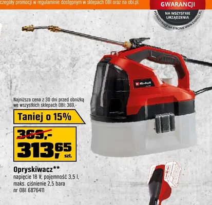 Opryskiwacz Einhell napięcie 18V, pojemność 3,5l, maks. ciśnienie 2,5 bara promocja w OBI