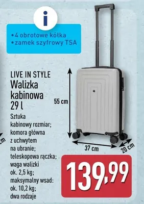 Walizka kabinowa 29 l LIVE IN STYLE promocja w Aldi