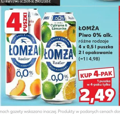 Piwo bezalkoholowe Łomża Radler Cytryna & Limonka 4-pak promocja w Kaufland