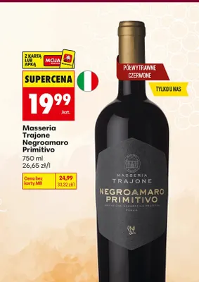 Wino czerwone Masseria Trajone Negroamaro Primitivo promocja w Biedronka