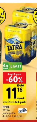 Piwo Tatra jasne pełne 4-pak 500 ml promocja w Intermarche