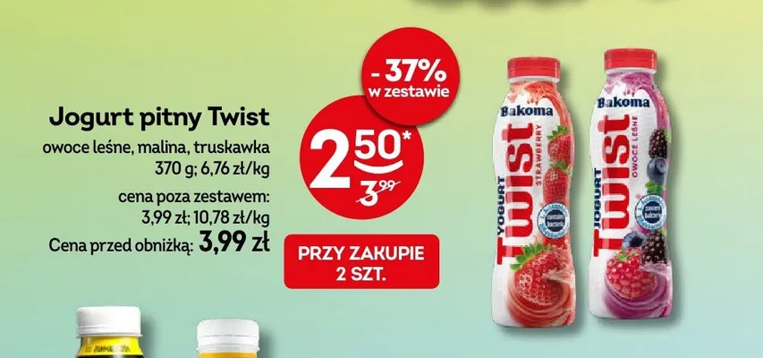 Jogurt pitny Twist Bakoma truskawka promocja w Żabka