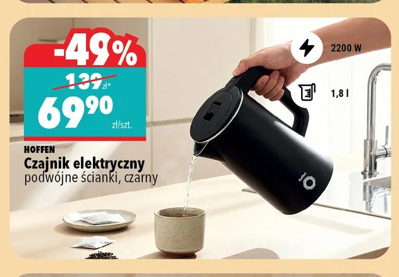 Czajnik elektryczny Hoffen czarny promocja w Biedronka Home