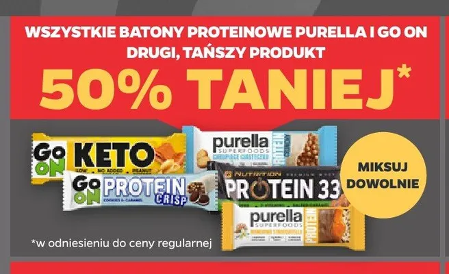 Batony proteinowe Purella i Go On promocja w Netto