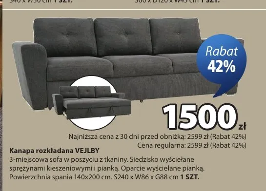 Kanapa rozkładana Vejlby promocja w Jysk