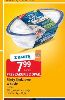 Filety śledziowe w sosie Lisner promocja w Leclerc