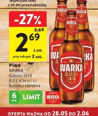 Piwo Warka Classic 1478 promocja w Intermarche