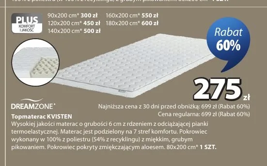 Topmaterac Dreamzone KVISTEN promocja w Jysk