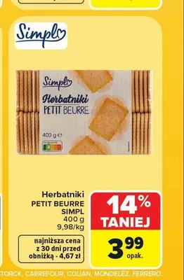 Herbatniki Petit Beurre Simpl promocja w Carrefour