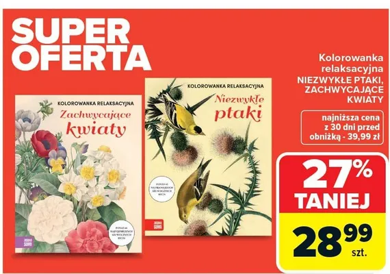 Kolorowanka relaksacyjna niezwykłe ptaki promocja w Carrefour