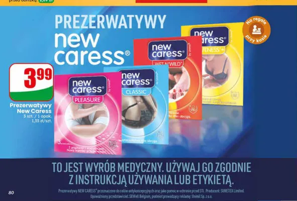 Prezerwatywy New Caress Fitness+ promocja w Dino