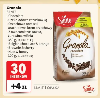 Granola Belgian Chocolate & Orange Sante promocja w Intermarche