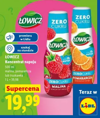 Koncentrat napoju Łowicz malina zero cukru promocja w Lidl