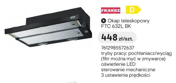 Okap teleskopowy FRANKE FTC 632l BK promocja w Castorama