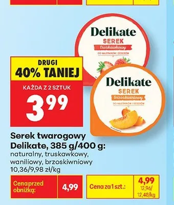 Serek twarogowy Delikate brzoskwiniowy promocja w Biedronka