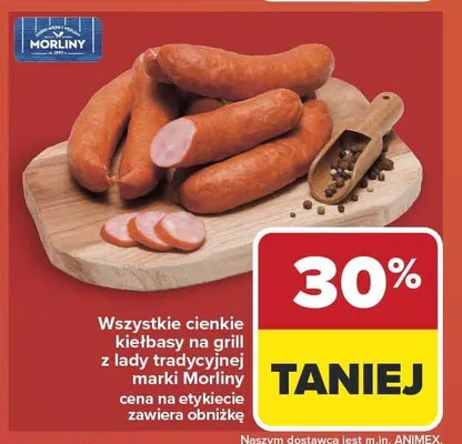 Kiełbasy cienkie na grill z lady tradycyjnej Morliny promocja w Carrefour Market