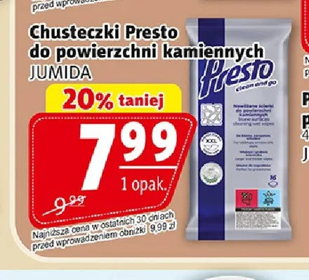 Chusteczki Presto do powierzchni kamiennych promocja w Prim Market