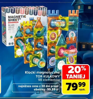 Klocki magnetyczne tor kulkowy 98 elementów promocja w Carrefour Market