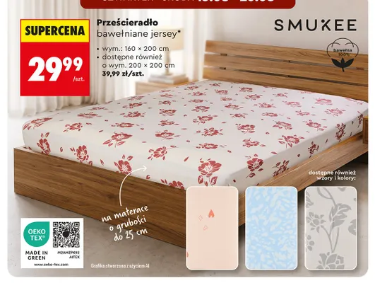 Prześcieradło bawełniane jersey Smukee 160x200 cm promocja w Biedronka