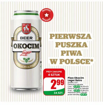 Piwo Okocim Lager Retro promocja w Dino