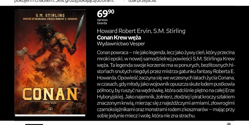 Książka Conan Krew węża Howard Robert Ervin, S.M. Stirling oprawa twarda promocja w Empik