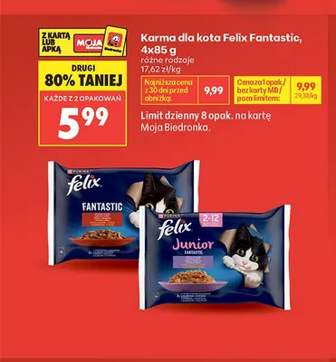 Karma dla kota Felix Fantastic 4-pak 85g promocja w Biedronka