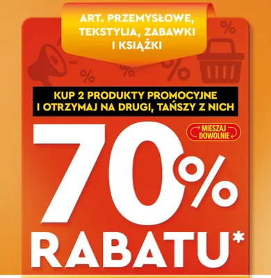 Artykuły przemysłowe, tekstylia, zabawki i książki DRUGI PRODUKT -70% promocja w Biedronka
