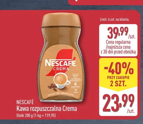 Kawa rozpuszczalna Nescafe Crema promocja w Aldi