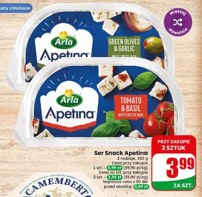 Ser Snack Arla Apetina Green Olives & Garlic promocja w Dino