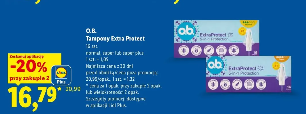 Tampony Extra Protect Super O.B. promocja w Lidl