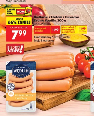 Kiełbaski z filetem z kurczaka Kraina Wędlin promocja w Biedronka