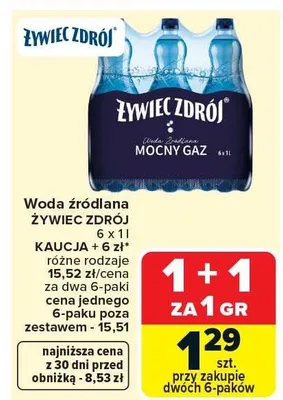 Woda źródlana ŻYWIEC ZDRÓJ 6 x 1l promocja w Carrefour