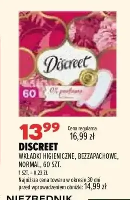 Wkładki higieniczne bezzapachowe Normal Discreet promocja w Drogerie Natura
