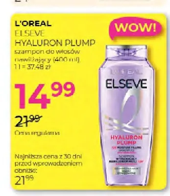 Szampon do włosów nawilżający Elseve Hyaluron Plump L'Oreal promocja w Drogerie Jawa