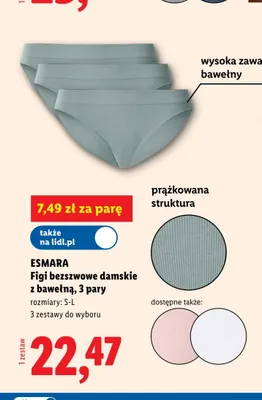Figi bezszwowe damskie z bawełną ESMARA 3 pary promocja w Lidl