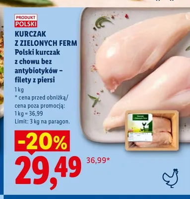 Polski kurczak z chowu bez antybiotyków filety z piersi Kurczak z Zielonych Ferm promocja w Lidl