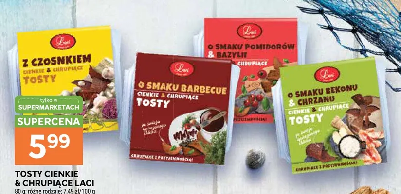 Tosty cienkie & chrupiące o smaku pomidorów & bazylii Laci promocja w Stokrotka