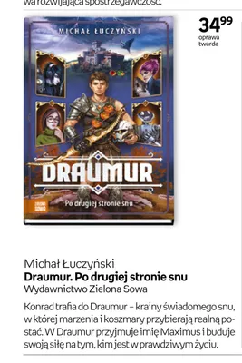 Książka Draumur. Po drugiej stronie snu Michał Łuczyński Wydawnictwo Zielona Sowa oprawa twarda promocja w Empik