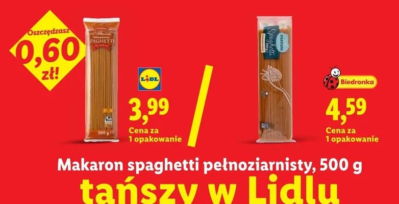 Makaron spaghetti pełnoziarnisty Combino promocja w Lidl
