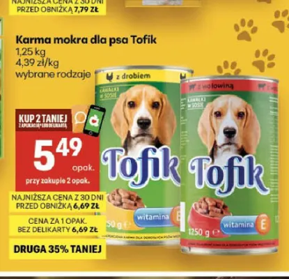 Karma mokra dla psa Tofik z wołowiną promocja w Delikatesy Centrum