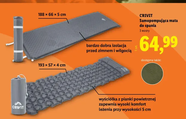 Mata do spania samopompująca Crivit 188x66x5 cm promocja w Lidl