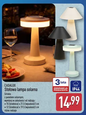 Stołowa lampa solarna Casalux promocja w Aldi